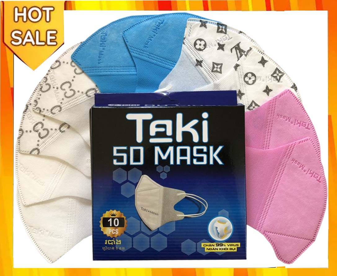 Khẩu trang Taki 5D Mask 1 hộp có 10 chiếc sản xuất theo Công nghệ Nhật Bản - Hàng chuẩn công ty có logo