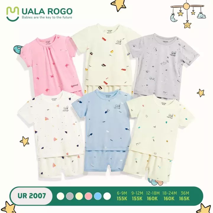 [RẺ VÔ ĐỊCH] Bộ cộc tay cài vai sợi tre siêu mềm mát họa tiết trẻ em Uala Rogo Baby Closet by T&T