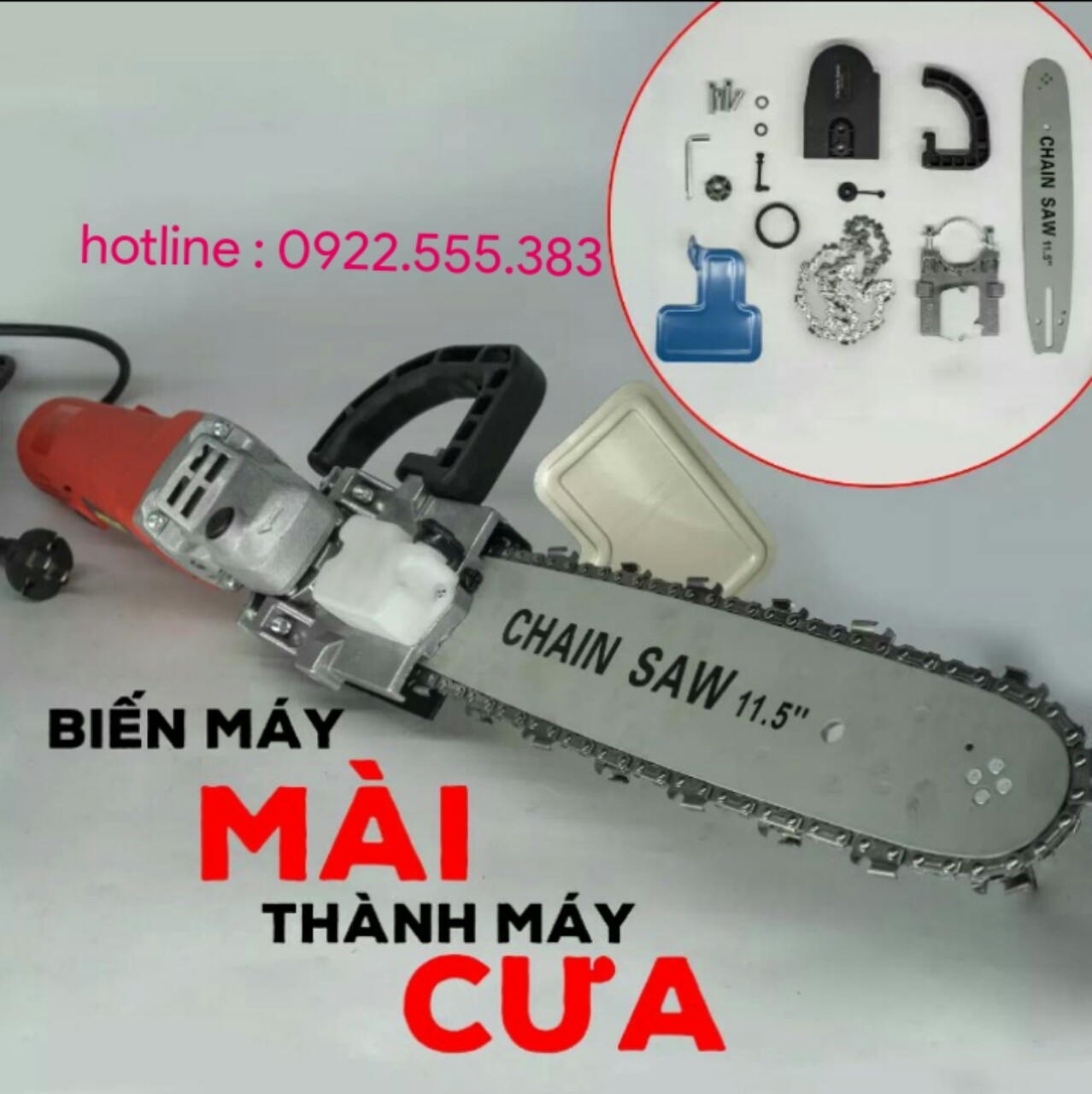 Bộ lam xích lưỡi cưa gắn máy mài chain saw trục 10 mm