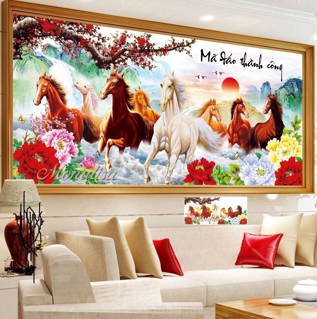 Tranh đính đá mã đáo thành công 2mx90cm chưa đính