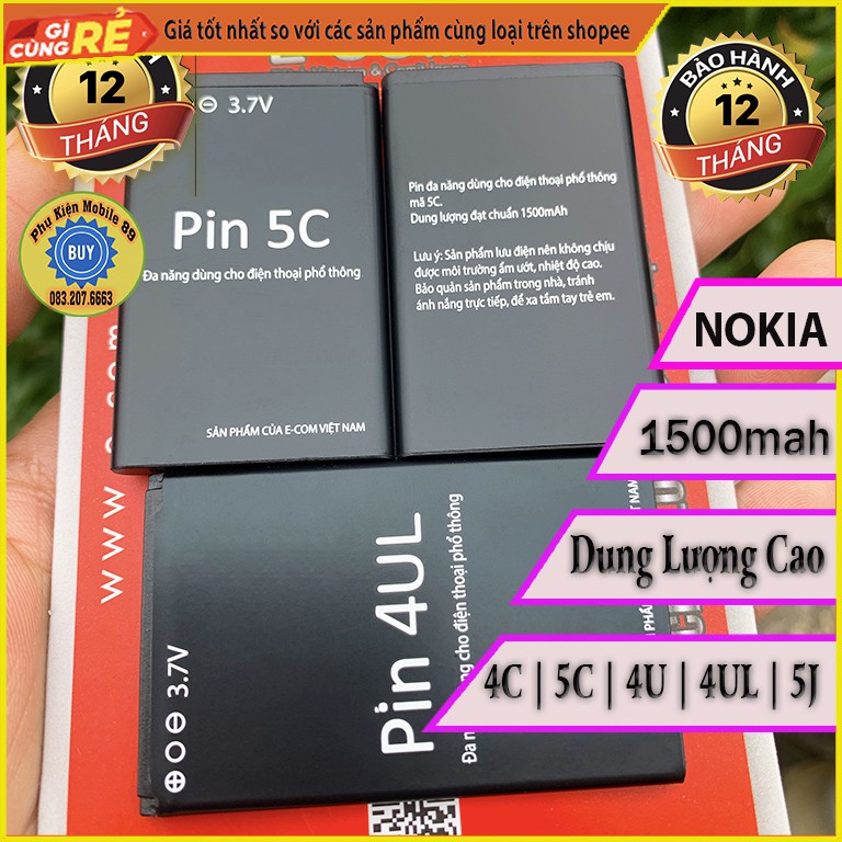 Pin nokia bl 4c 5c 4ul 4u dung lượng cao 1500mah bh 12th - hãng e-com - pin dung lượng thật