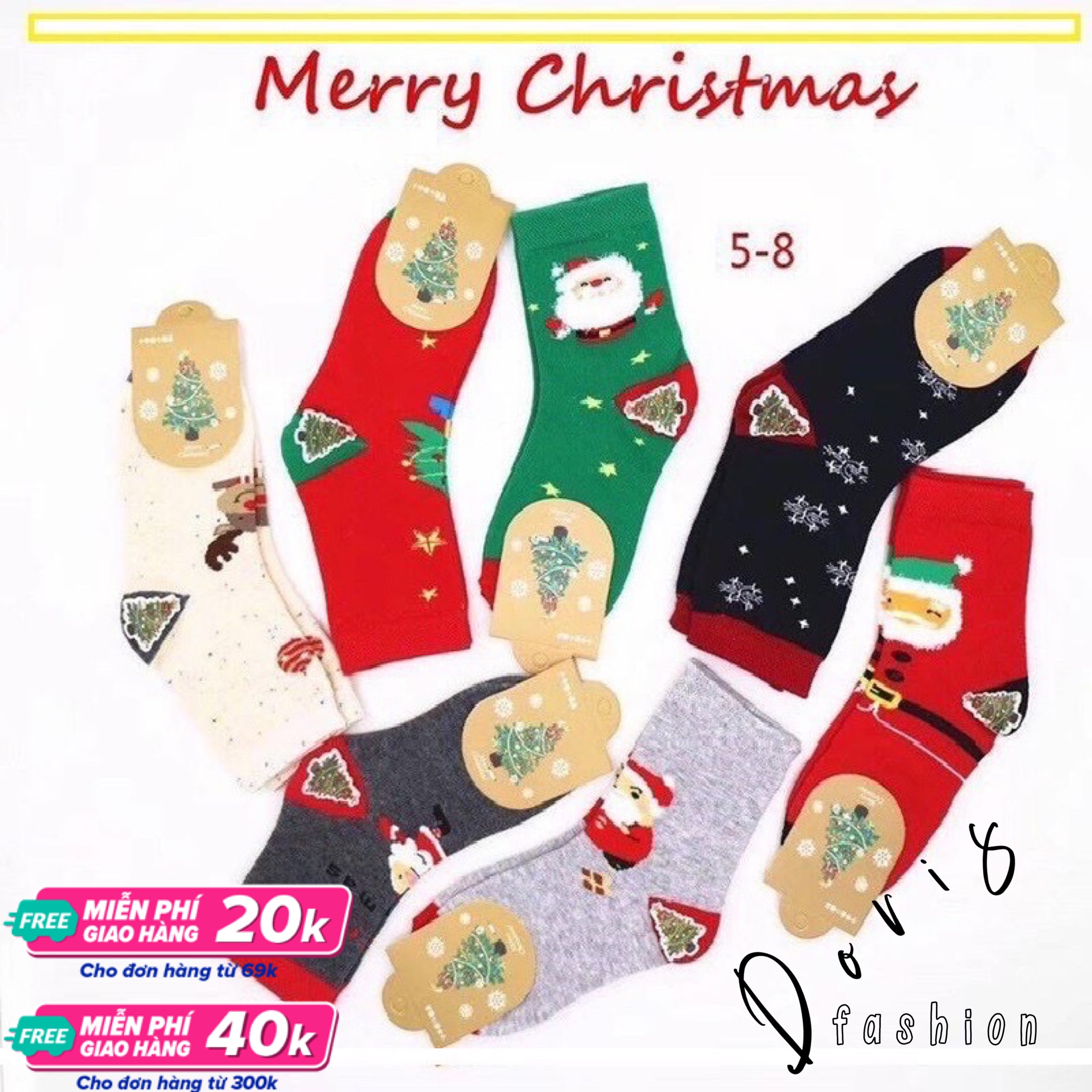 Tất trẻ em nam nữ, tất noel giáng sinh cotton cho bé trai bé gái từ 1-12 tuổi - Set 10 đôi Doris.fashion