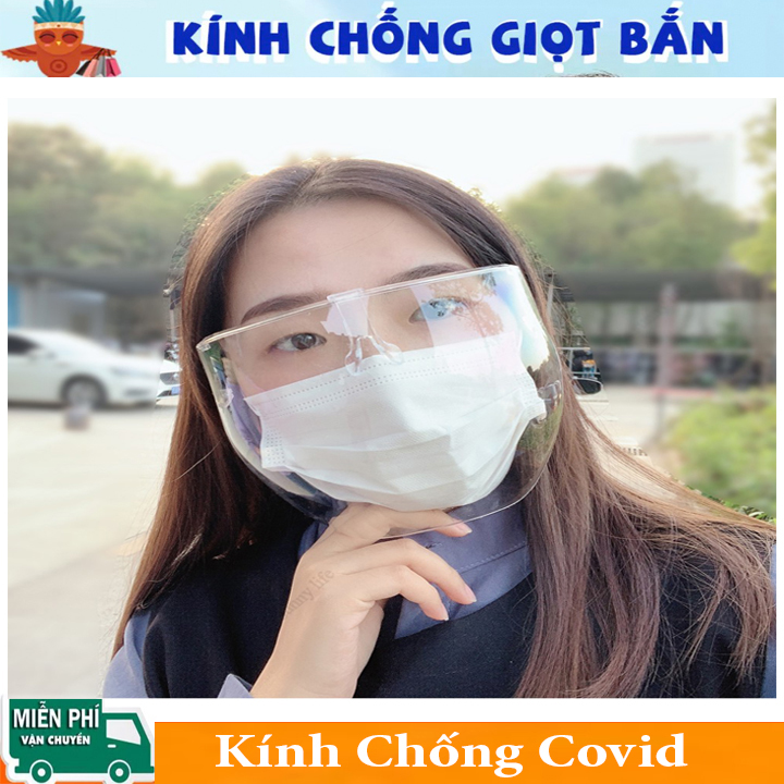 { Combo 2 Kính } Kính chống giọt bắn -Kính chống Covid Face Shield mask, Chống bụi, khói, chống giọt bắn, không gợn sóng, che mặt bằng trong suốt kiểu dáng thích hợp cho nam nữ