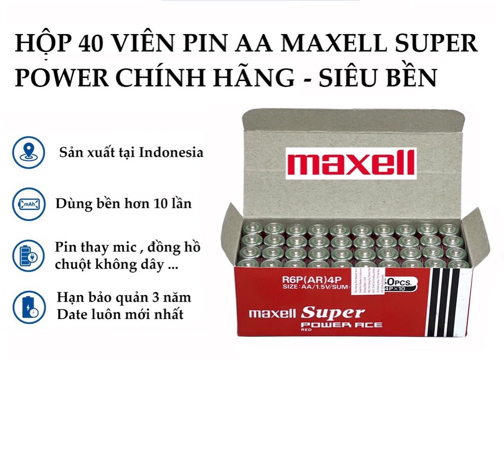 Hộp 40 viên pin aa maxell , hàng indo