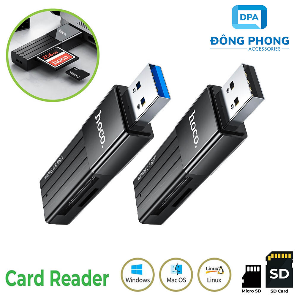 Đầu đọc thẻ nhớ 2.0 / 3.0 hoco hb20 chính hãng, khe cắm thẻ sd & micro sd