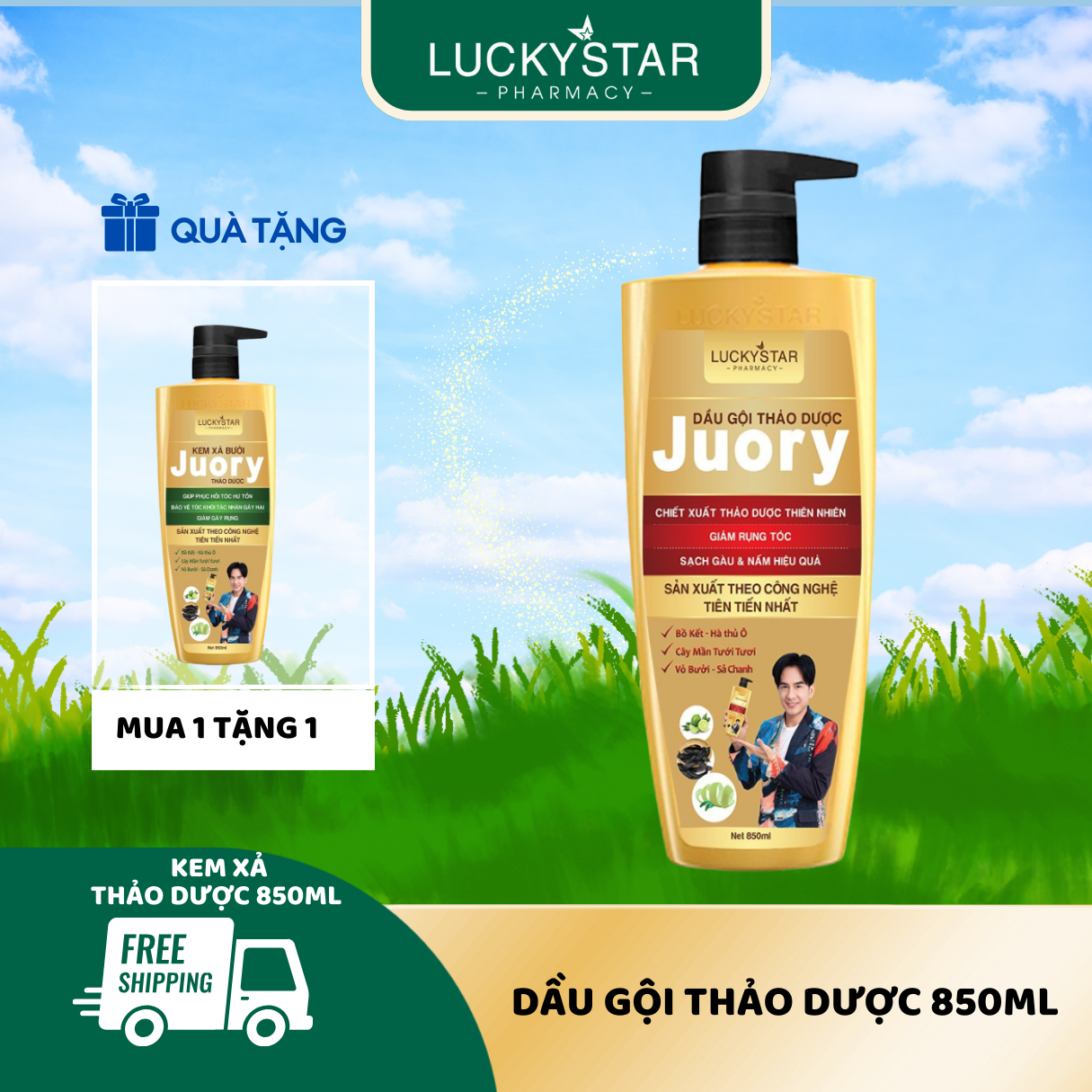    MUA 1 TẶNG 1  DẦU GỘI THẢO DƯỢC JUORY 850ML - LUCKY STAR - NEW - TẶNG KEM XẢ 