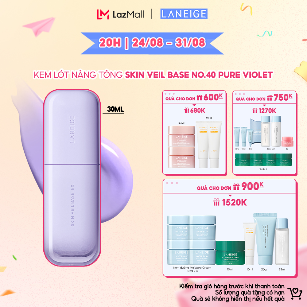 Kem lót nâng tông laneige skin veil base no.40 pure violet 30ml
