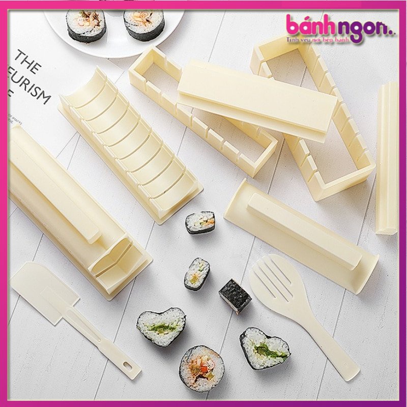 Bộ 3 khuôn làm cơm cuộn lá rong biển kimbap - dụng cụ làm sushi nhựa cao cấp hình tim,tròn,chữ nhật