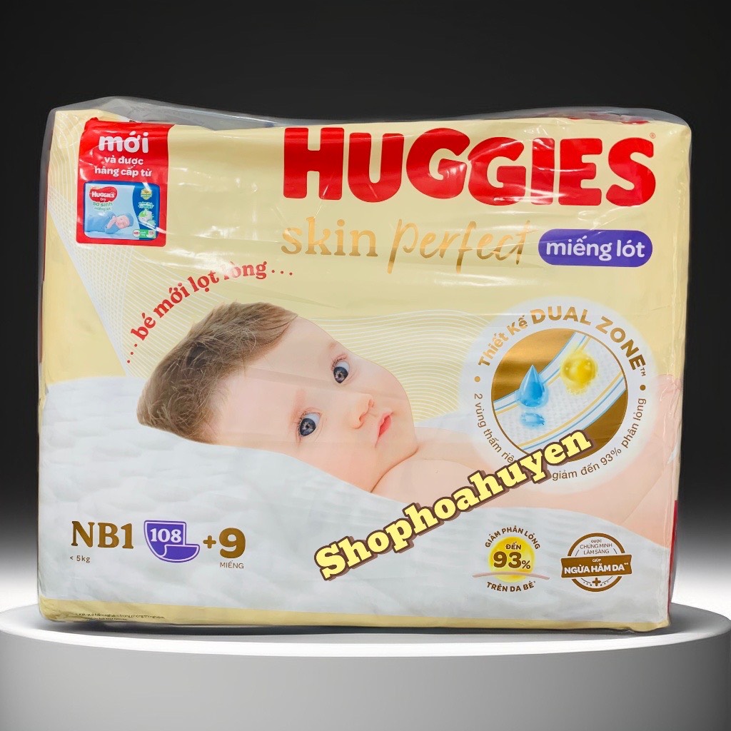 Miếng lót sơ sinh NB1 Huggies Skin Perfect 108 miếng + 9 miếng -  Tã lót sơ sinh Huggies Hàng Chính Hãng