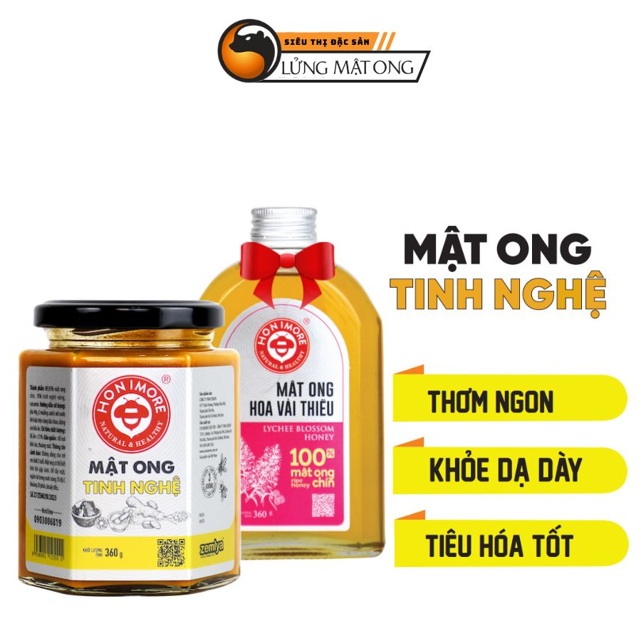Mật ong tinh nghệ Honimore 360g + 1 chai Mật ong Hoa Vải Thiều 360g - mật ong - mật ong rừng nguyên chất - Chuyên dành cho người bị đau dạ dày, giúp hỗ trợ cải thiện đau dạ dày