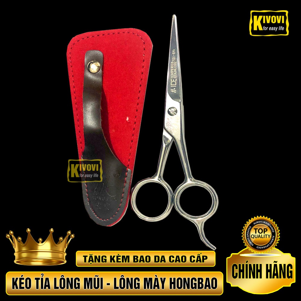 Bộ Kéo Tỉa Lông Mũi - Kéo Cắt Lông Mi - Kéo Cắt Tỉa Lông Mày Chuyên Nghiệp HONGBAO 5.5 inch + TẶNG KÈM BAO DA CAO CẤP