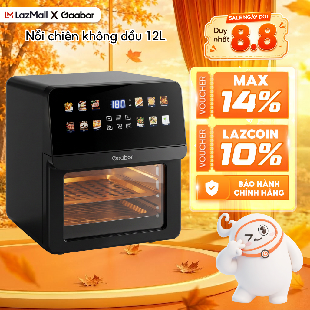 Nồi chiên không dầu Gaabor 12L AF-120T03 cảm ứng màn hình màu kiêm lò nướng 1700W cửa kính quan sát 12 chế độ bảo hành 12 tháng
