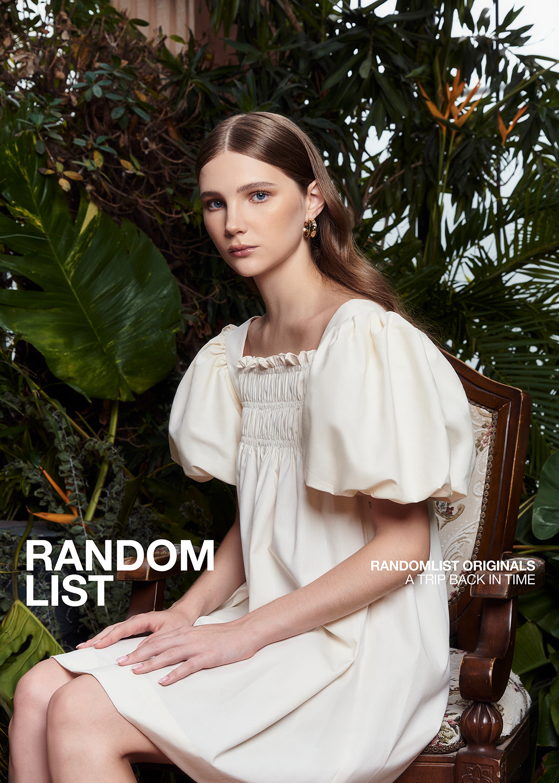 RANDOMLIST - Đầm tay phồng nữ dáng suông form rộng - Trắng kem (Ivory)