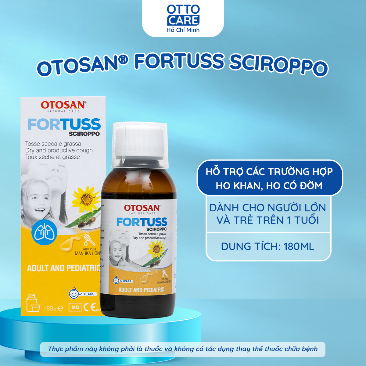 SIRO HO OTOSAN FORTUSS CHO BÉ – HỖ TRỢ GIẢM HO KHAN, HO CÓ ĐỜM, LÀM DỊU CỔ HỌNG – CHAI 180G