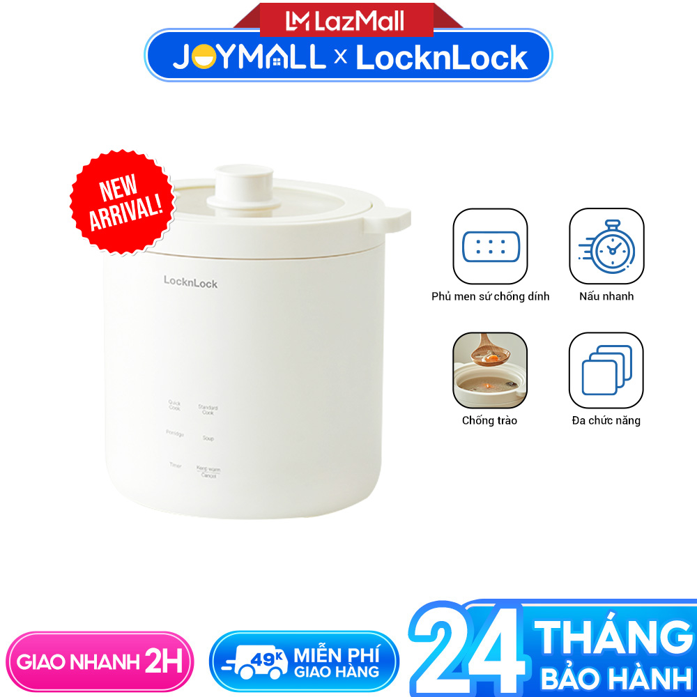 Nồi cơm điện mini 0.6L Bianco LocknLock EJR314IVY, Hàng chính hãng, Đa chức năng, Phủ men sứ, Nấu nhanh - JoyMall