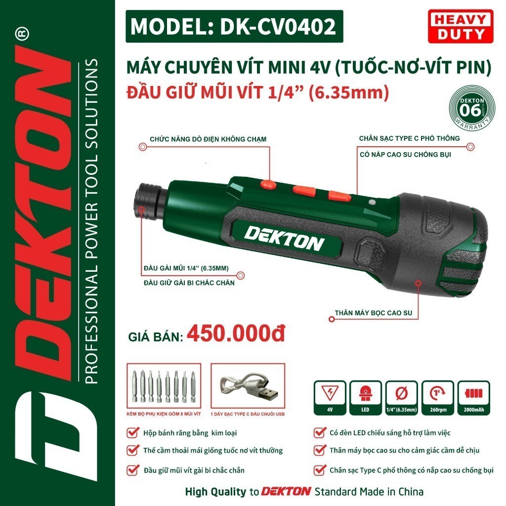 Máy vặn vít mini dùng pin 4v dekton dk-cv0402 - dò điện không chạm - tặng 8 mũi vít