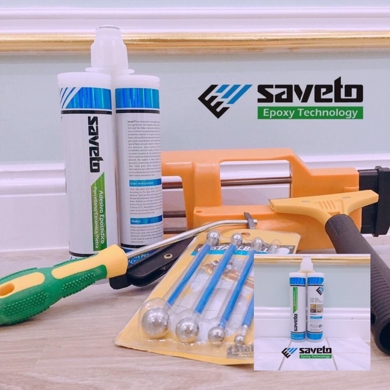 Combo 2 tuýp keo màu Trắng S01 + bộ dụng cụ thi công cho 30m2