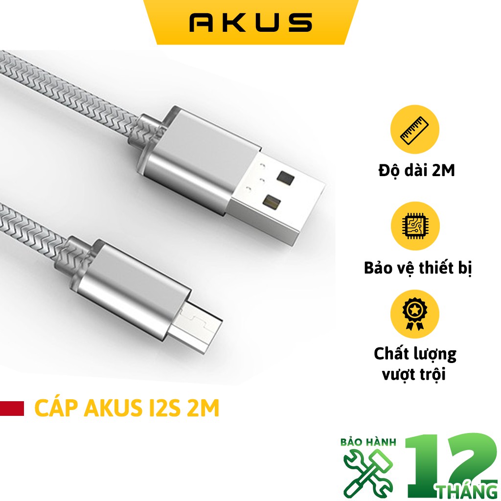 Cáp iphone akus lightning i2s 2m hàng chính hãng - bảo hành 12 tháng