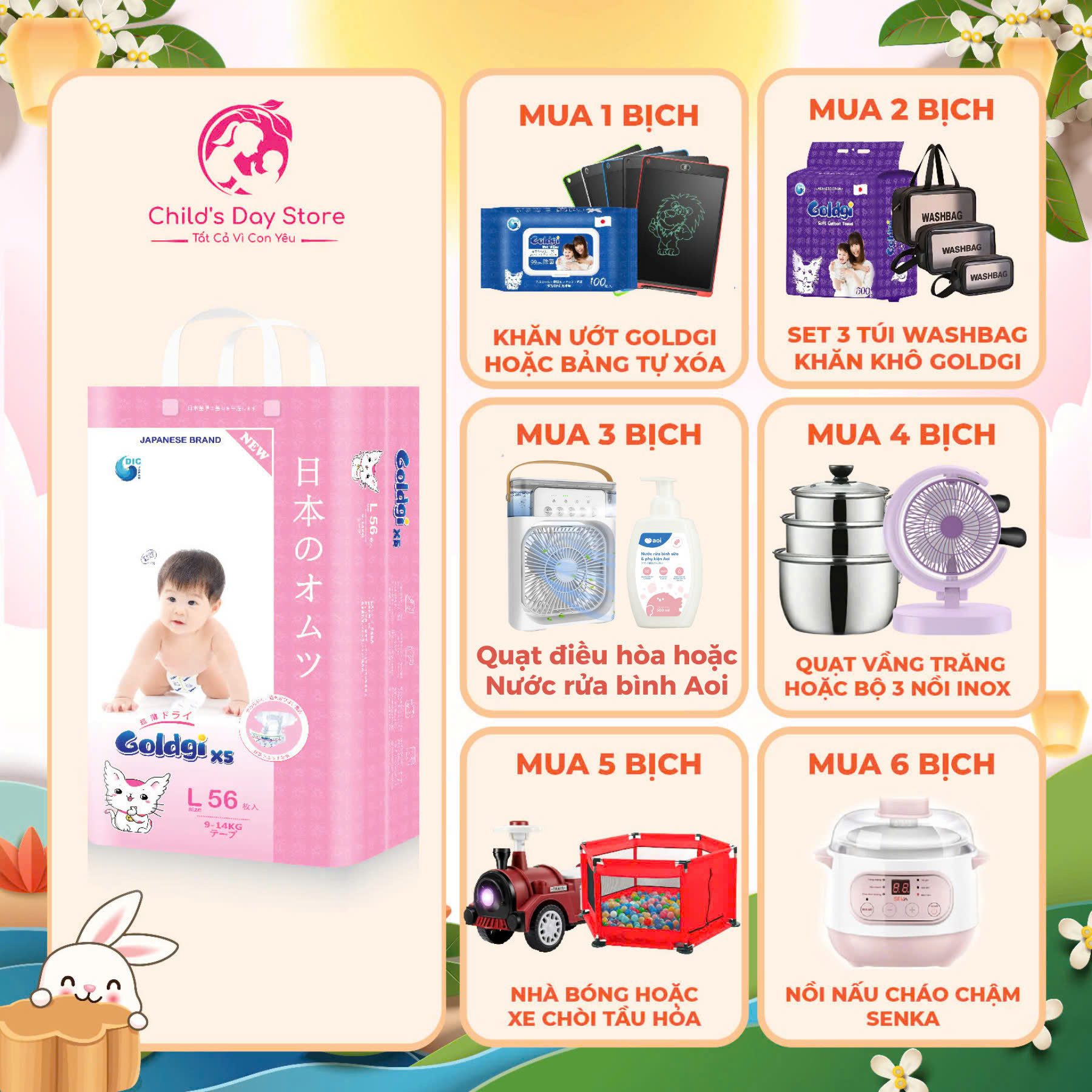 Bỉm goldgi nhật goldgi x5 goldgi - tã dán, quần các size - childs_day