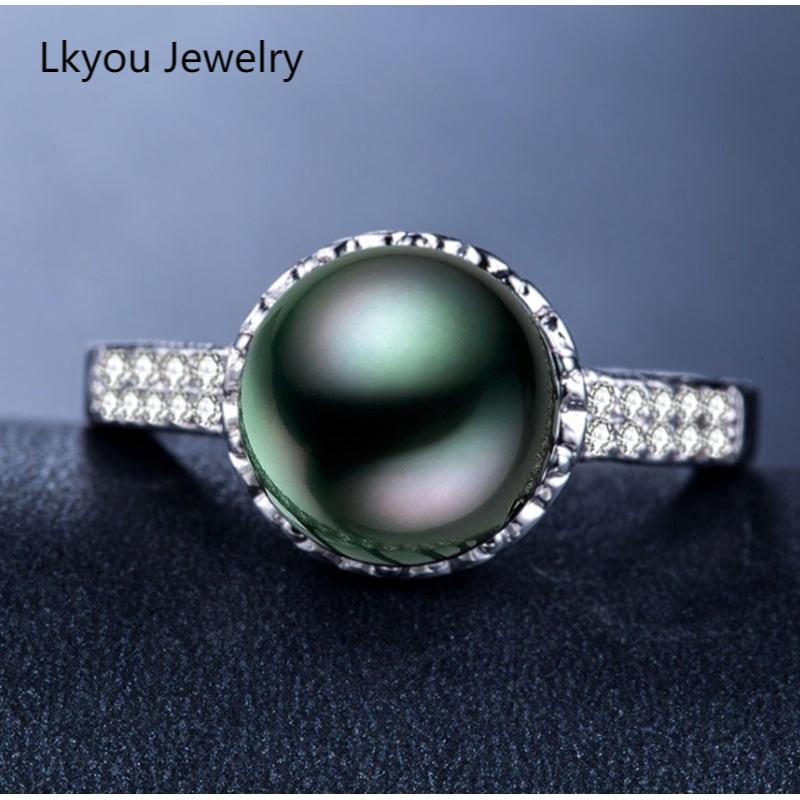 Thời Trang Bạc Ngọc Trai Đen & Trang Sức Nhẫn Đính Hôn Topaz Trắng