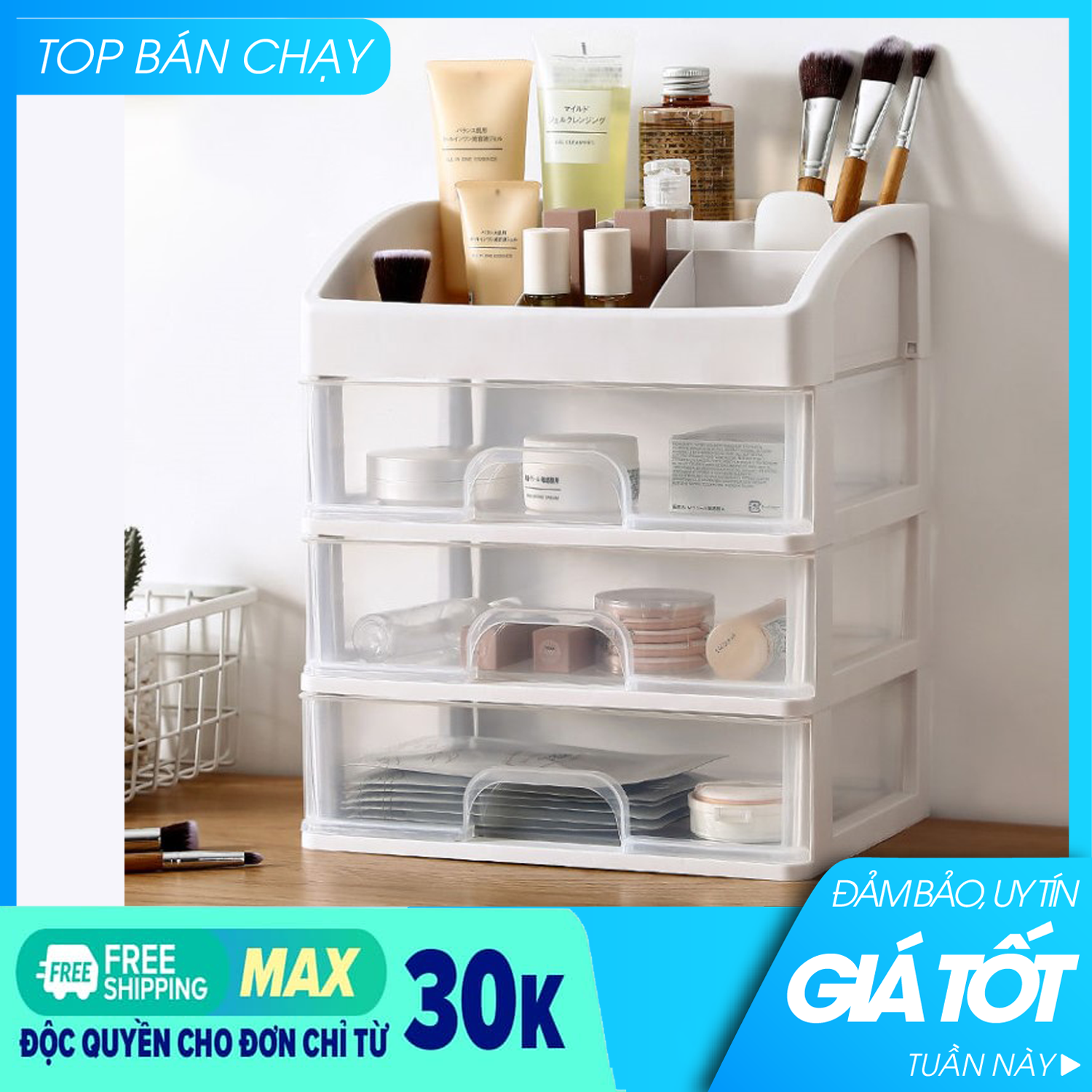 Kệ đựng mỹ phẩm,  Kệ mỹ phẩm 4 tầng,  trong suốt -  Kệ Đựng Mỹ Phẩm Đồ Trang Điểm Trang Sức 4 Tầng 3 Ngăn Kéo Tiện Dụng - Thon gọn, tiện lợi dễ sử dụng - Hỗ trợ đổi trả 7 ngày