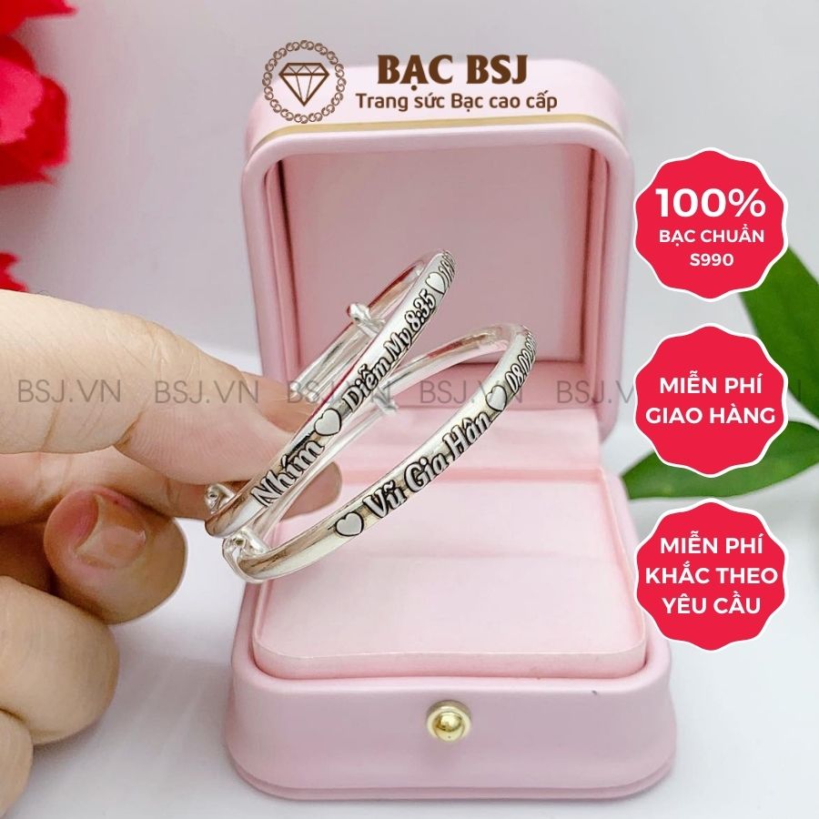 Lắc bạc, vòng tay bạc cho bé sơ sinh đến 3 tuổi chất liệu Bạc S990 tốt cho sức khỏe, an toàn cho bé, không gây dị ứng da. Điều chỉnh độ rộng, phù hợp bé trai, bé gái đeo được cả chân và tay, miễn phí khắc theo yêu. Bạc BSJ