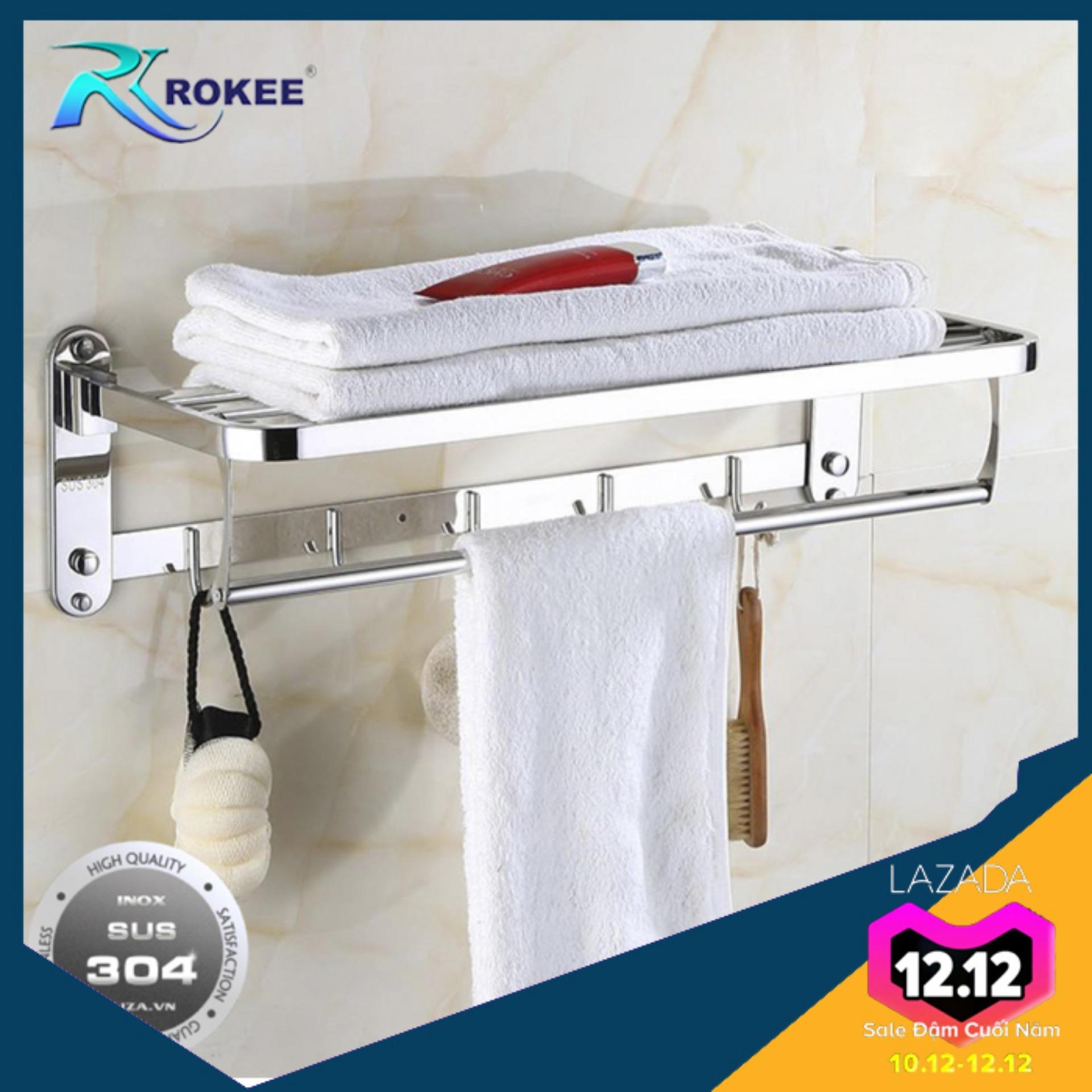 Kệ treo khăn tắm inox sus 304 đa chức năng rokee ma06