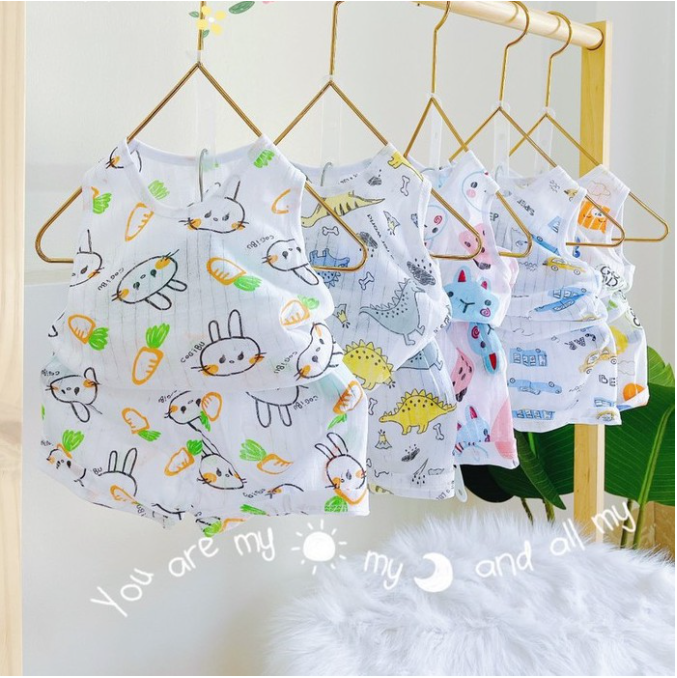 Combo 5 bộ ba lỗ cotton giấy trẻ em chất liệu 100% cotton mịn mát | size đại từ 5-24kg |