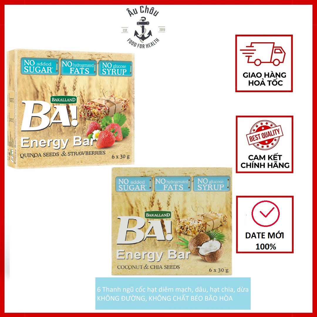 Combo 2 Thanh ngũ cốc ăn sáng giảm cân Bakalland hạt chia dừa dâu hạt diêm mạch không đường dinh dưỡng cao cấp 12 thanh NK Ba Lan - ÂU CHÂU SHOP