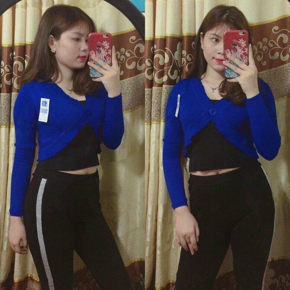 Áo khoác len croptop 1 nút tay dài