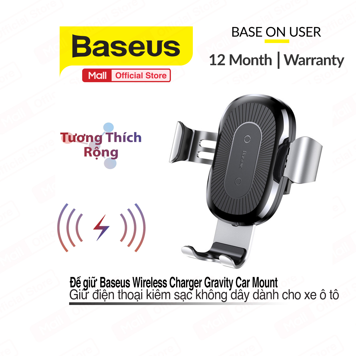 Đế giữ điện thoại trên xe hơi kiêm sạc không dây Baseus Wireless Charger Gravity Car Mount