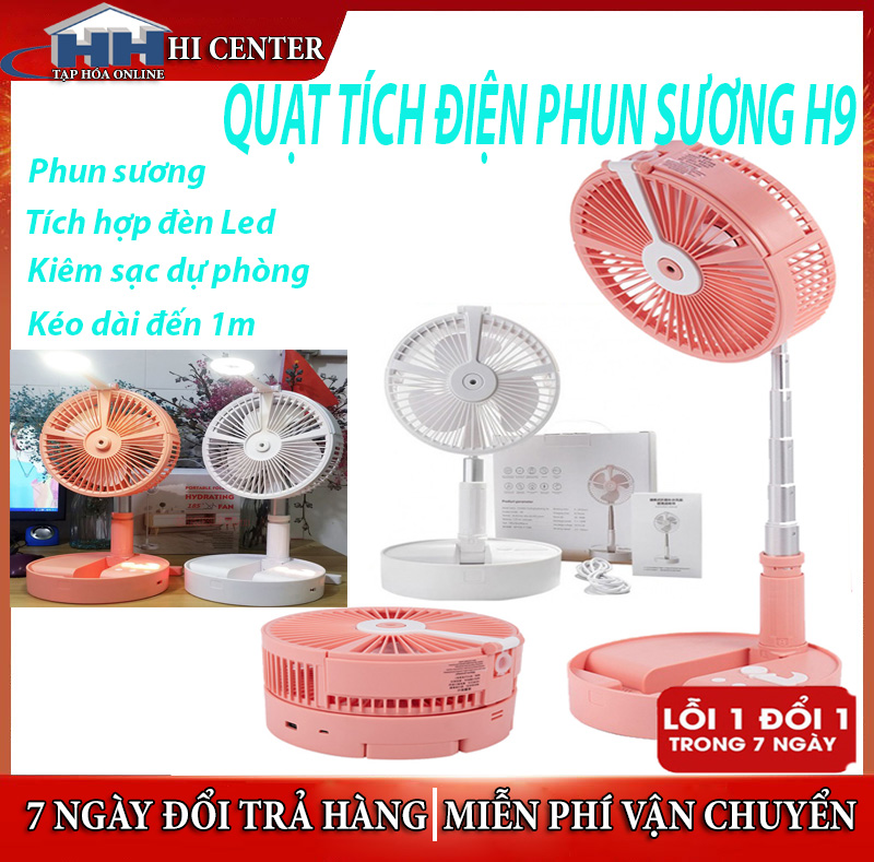 Quạt sạc tích điện phun sương hơi nước kiêm sạc dự phòng H9, quạt phun sương làm mát không khí gấp gọn tiện lợi, pin trâu 7200mah, tích hợp đèn ngủ cao cấp, quạt phun sương mini, quạt điều hòa hơi nước