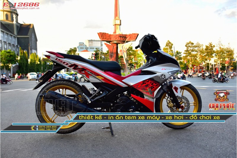 Tem Trùm Xe Exciter 150 MX Đỏ Bạc - E-12686