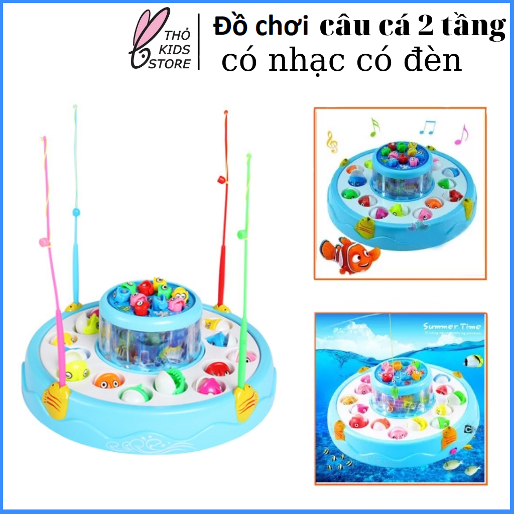 Đồ chơi câu cá 2 tầng phát nhạc và có đèn, cần câu nam châm