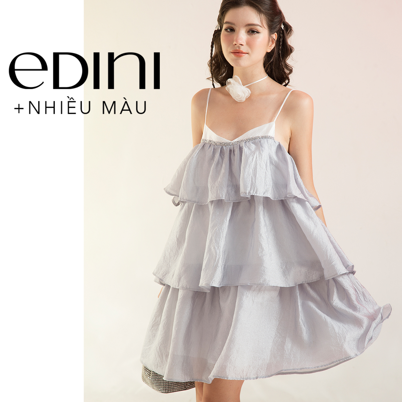 Đầm hai dây bèo xếp tầng - edini - d1612