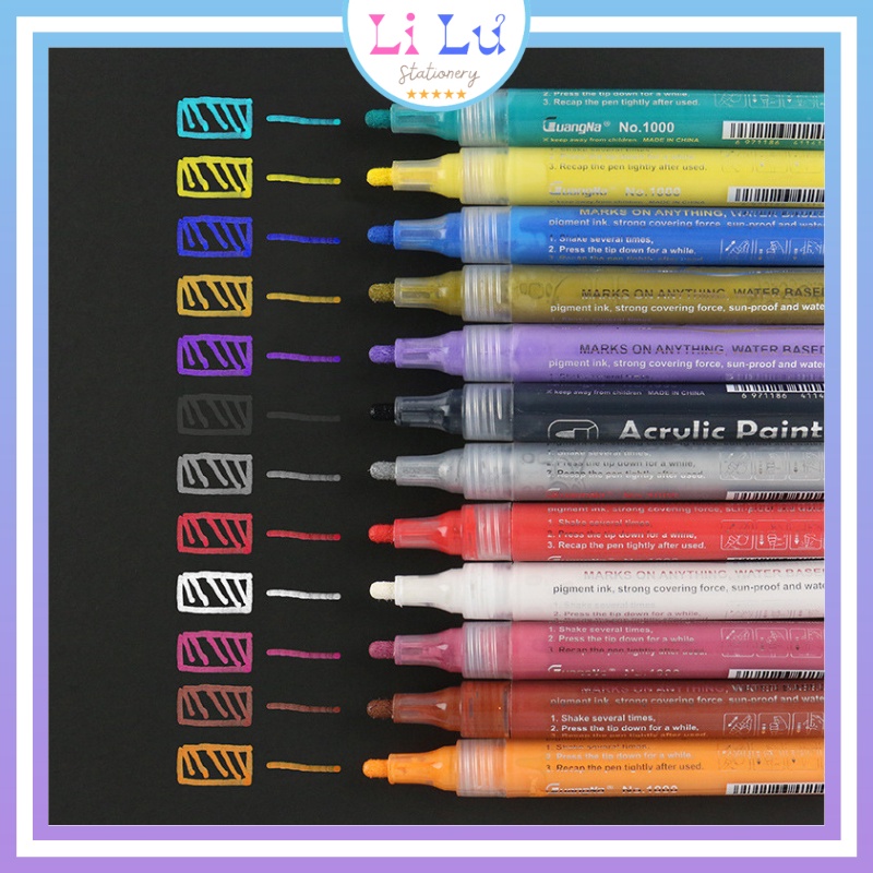 Bút sơn acrylic painter mo1100 38 màu vẽ trên nhiều chất liệu: giấy, vải, kính, đá, gỗ, thủy tinh, kim loại, custom giày aa