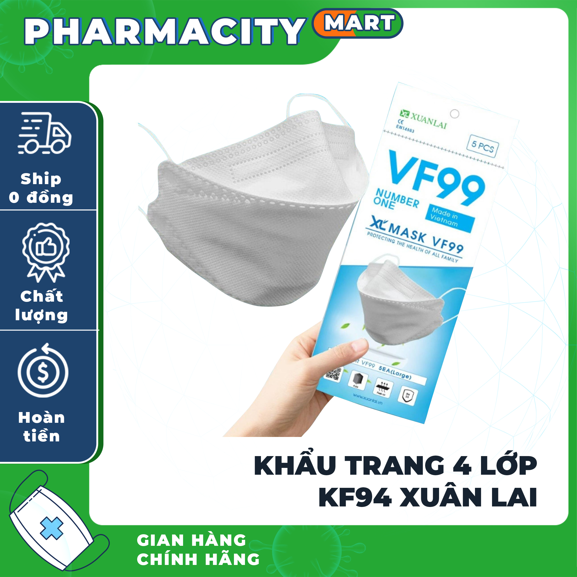 Khẩu trang 4 lớp VF99  Xuân Lai ( 1 Túi 10 chiếc)