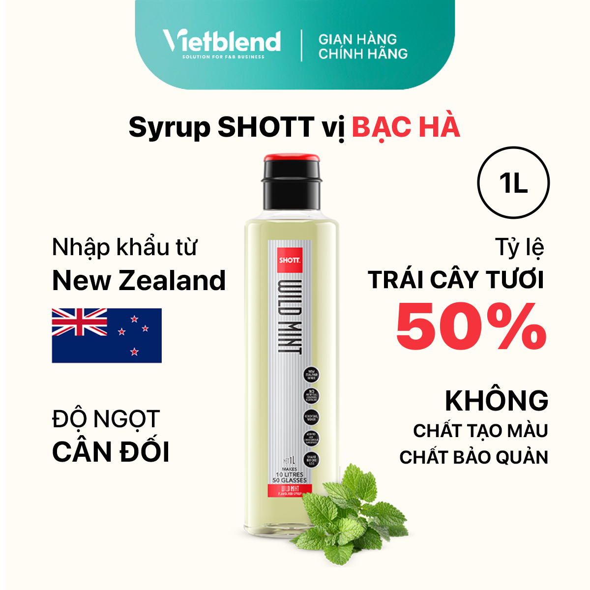SHOTT Syrup - Wild Mint Flavor - 1L Bottle