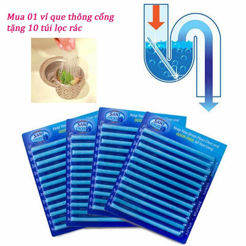 Que thông tắc cống, thông tắc bồn rửa bát tiện ích, thong cong, thong tac, ong nuoc Tặng 10 túi lọc rác bồn rửa bát