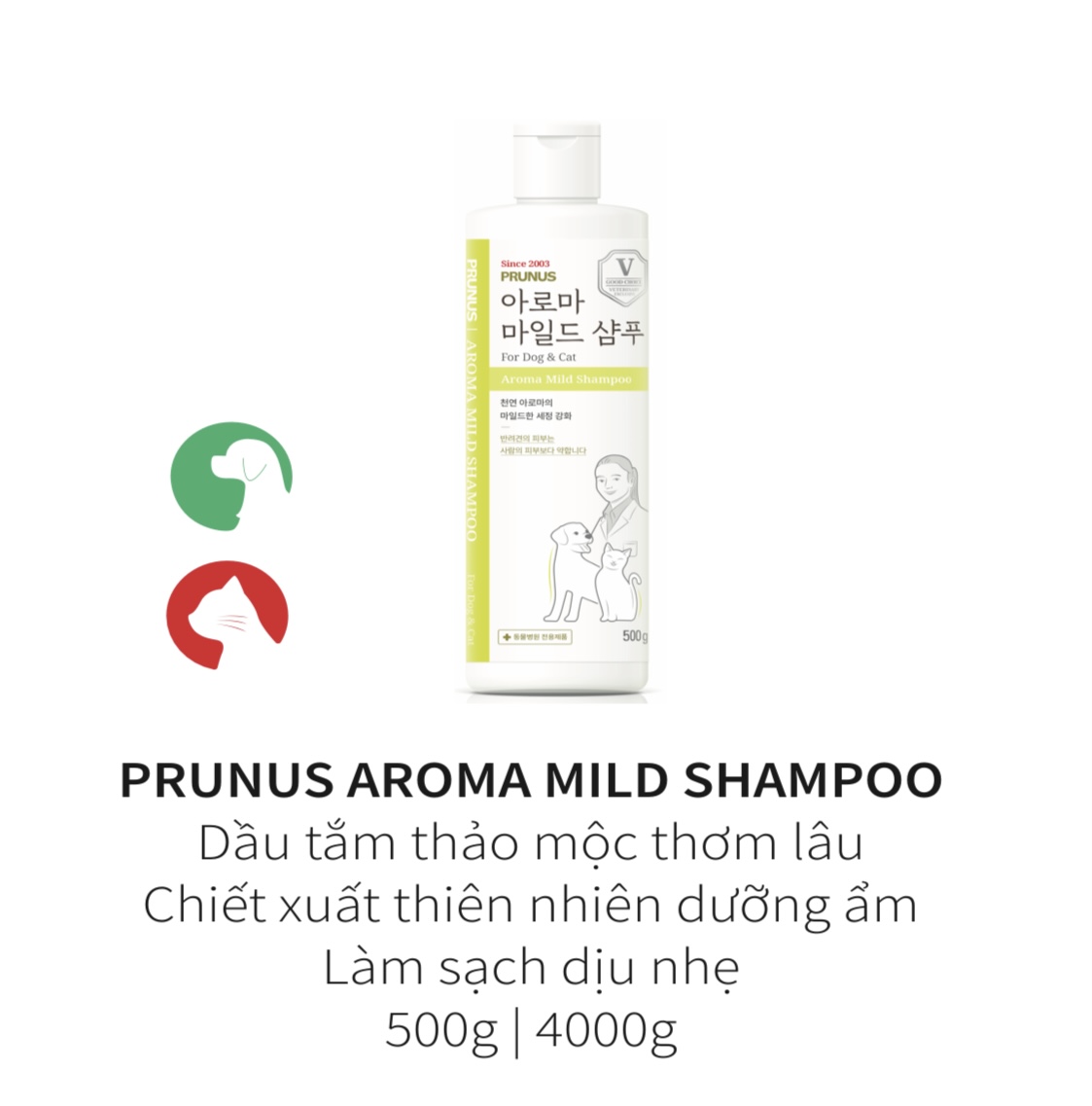 Dầu gội đầu thảo dược cho chó mèo prunus aroma mild shampoo