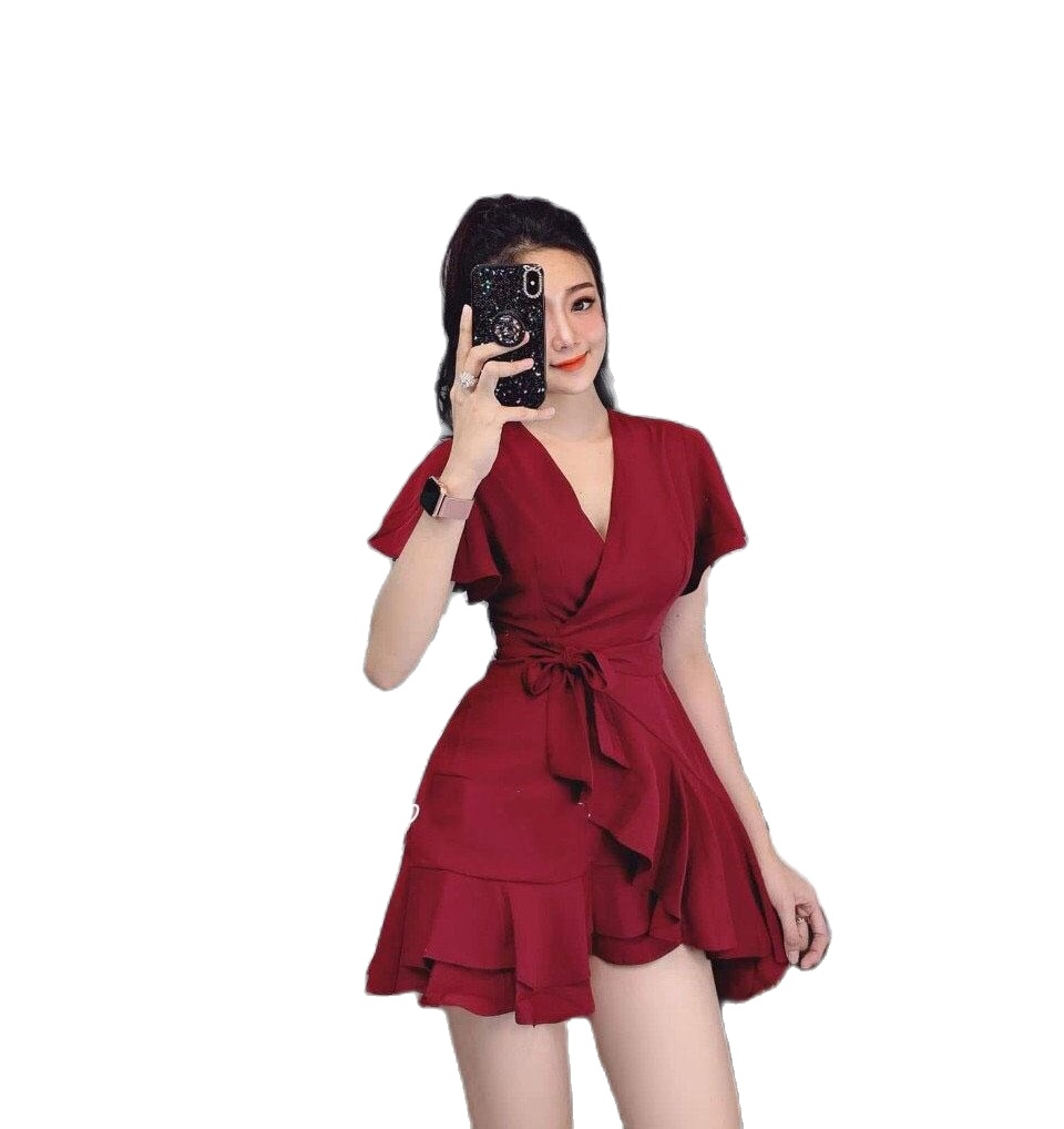 [HCM]Đầm bèo chéo 2 tầng tay ngắn thiết kế cá tính phù hợp mọi lứa tuổi vóc dáng (Có size to)