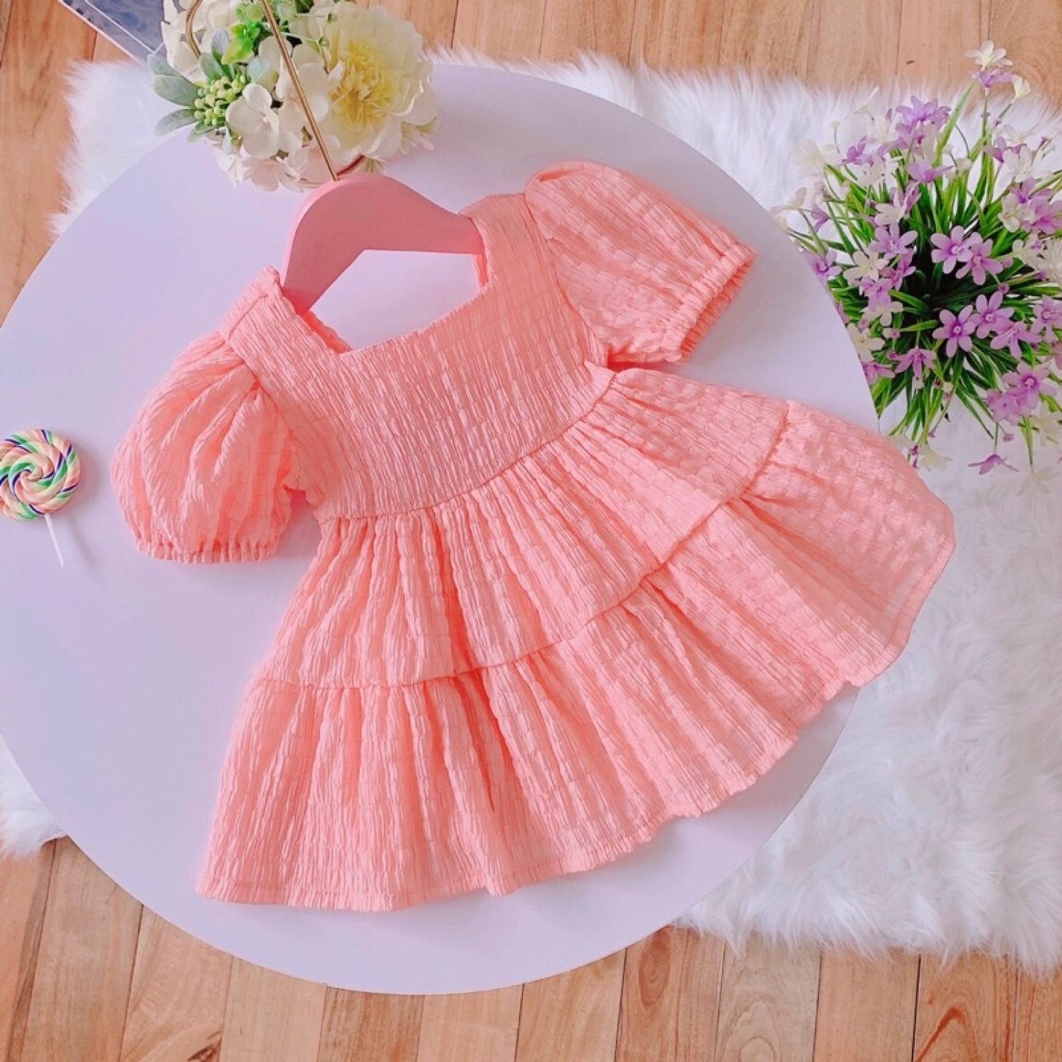 Váy bé gái 8-42kg💕𝑭𝑹𝑬𝑬𝑺𝑯𝑰𝑷 💕 lina kids💕- đầm công chúa,hàng thiết kế - váy xốp nhăn hồng tôm.