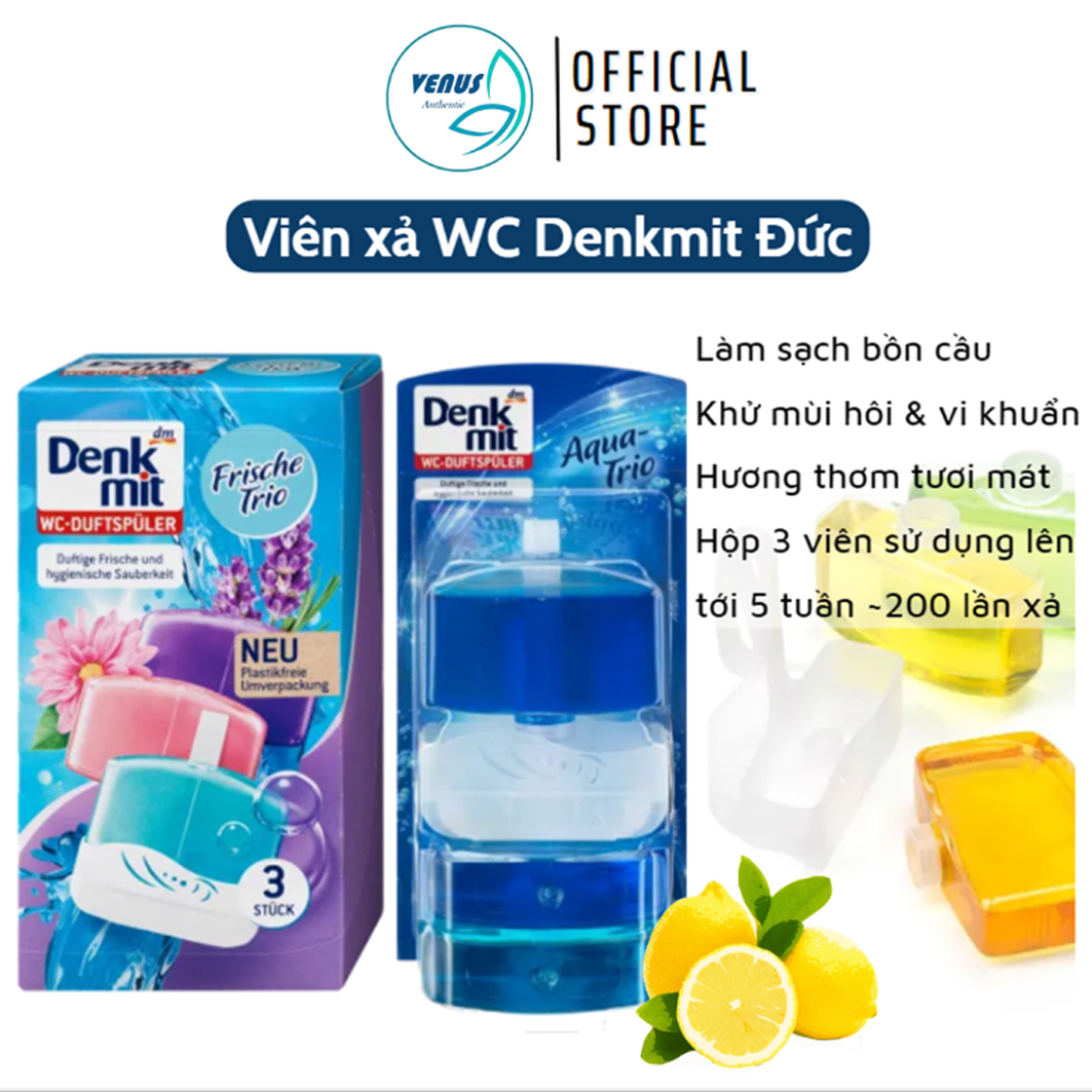 [LZD trợ giá] Viên gel xả bồn cầu Denkmit Đức thơm mát khử khuẩn ngừa cặn bám, hộp 3 viên - Nội địa Đức