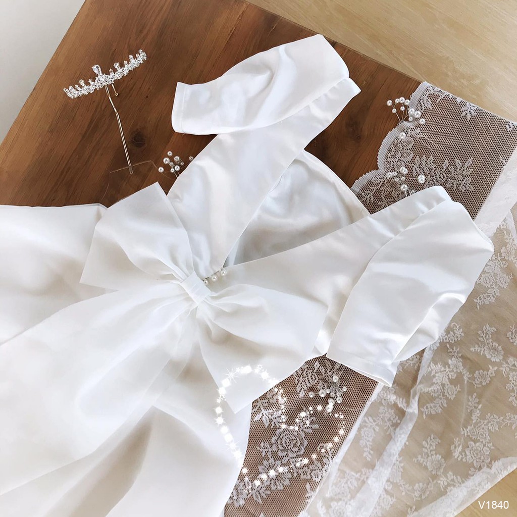 Đầm dự tiệc trắng xòe nơ lưng cindy dress sang trọng