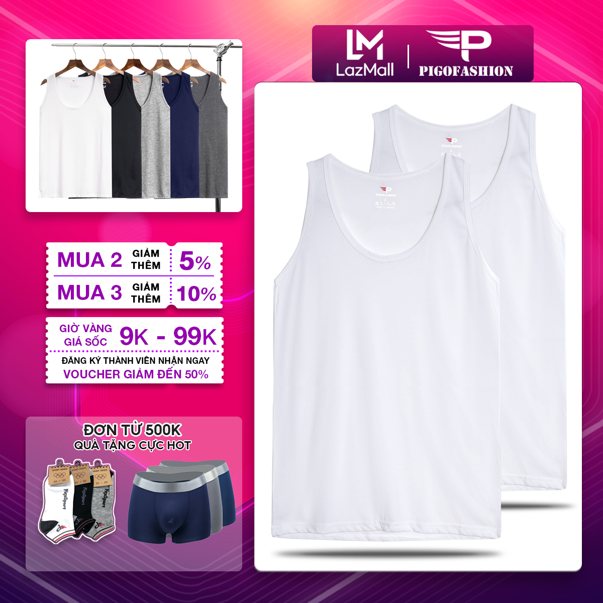 Áo Ba Lỗ Nam 100% Cotton Pigo Fashion Cao Cấp Bền Bỉ Tôn Dáng Abl01 (Trắng)