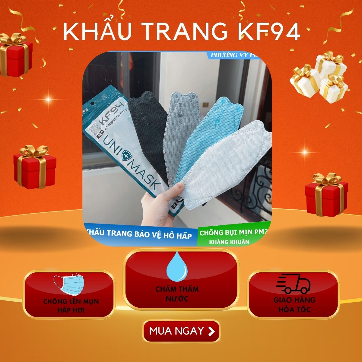 COMBO 100 CHIẾC KHẨU TRANG KF94 UNIMASK HÀN QUỐC KHÁNG KHUẨN XỊN XÒ
