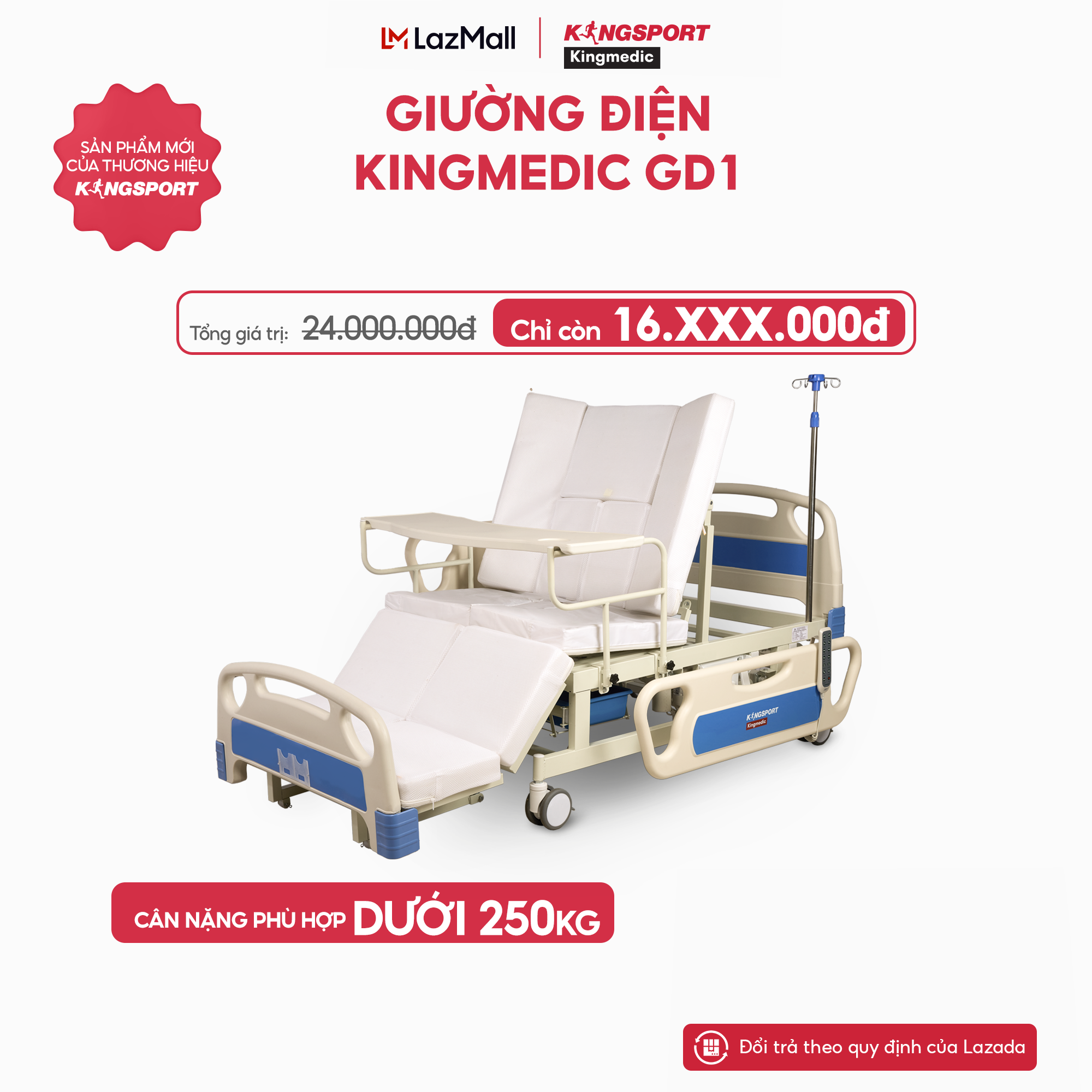 Miễn phí lắp đặt | Giường điện KINGSPORT KINGMEDIC GD1 trang bị bô vệ sinh, chậu gội đầu, bàn ăn tại chỗ