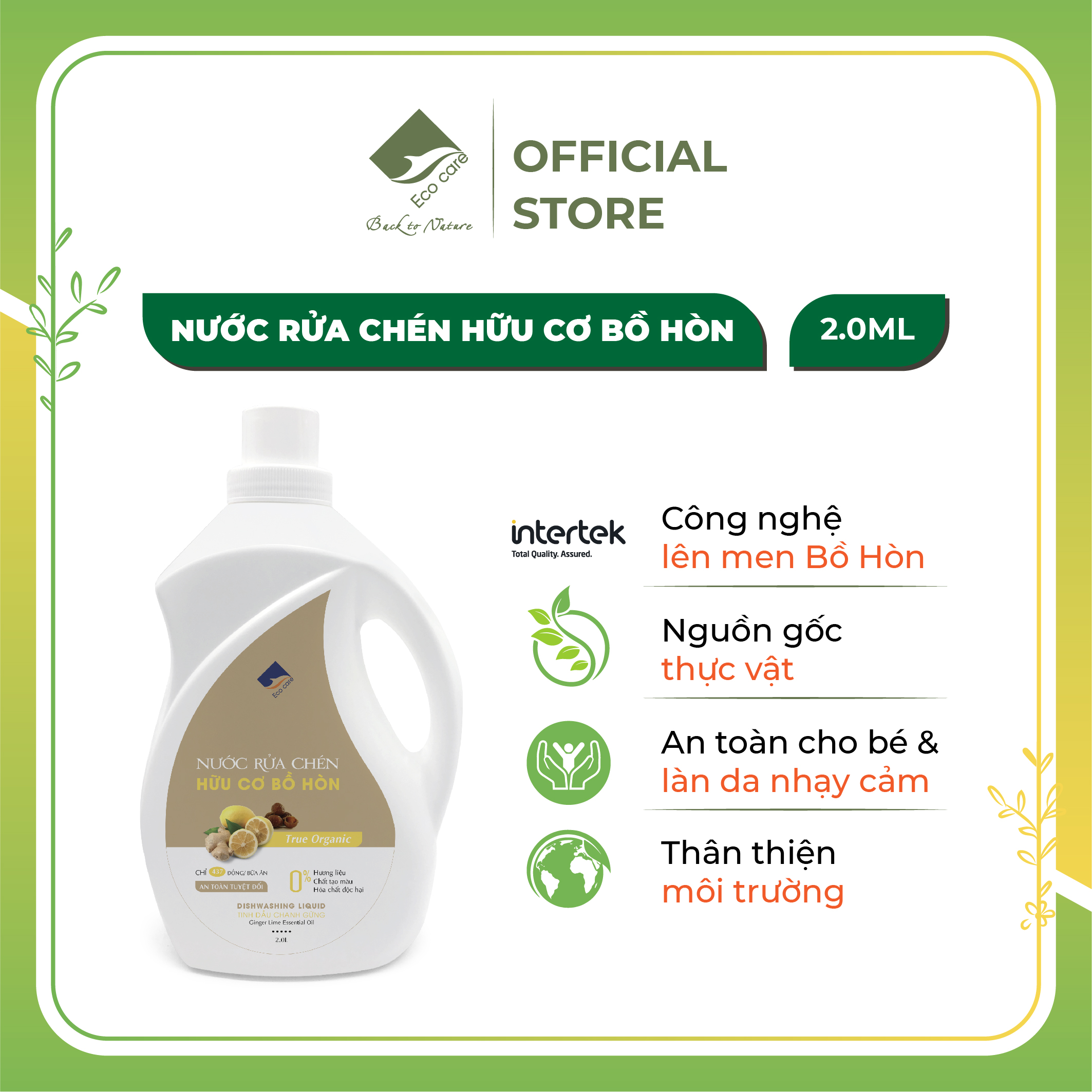 Nước rửa chén hữu cơ bồ hòn 2000ml, nước rửa bát hữu cơ tự nhiên, bộ sản phẩm vệ sinh bát đĩa ecocare
