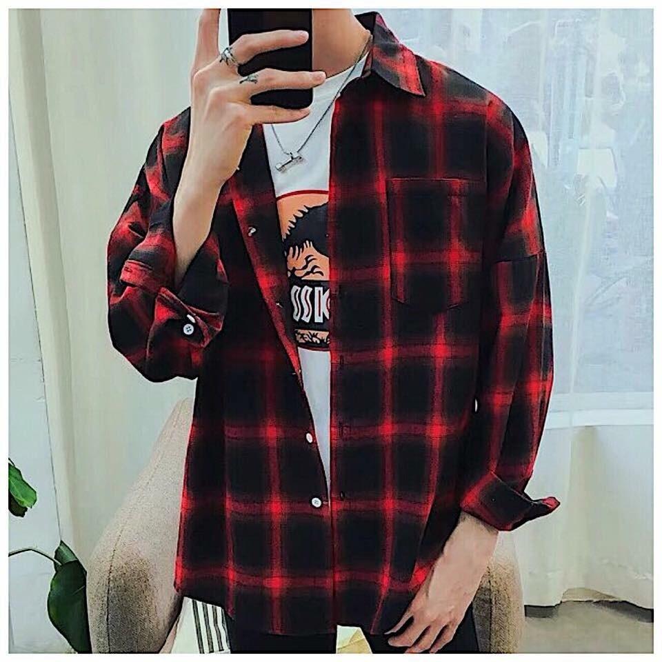 Áo Sơ Mi Caro Áo Khoác Ngoài Unisex Kiểu Dáng Sơ Mi Thời Trang Hàn Quốc Mới - J026