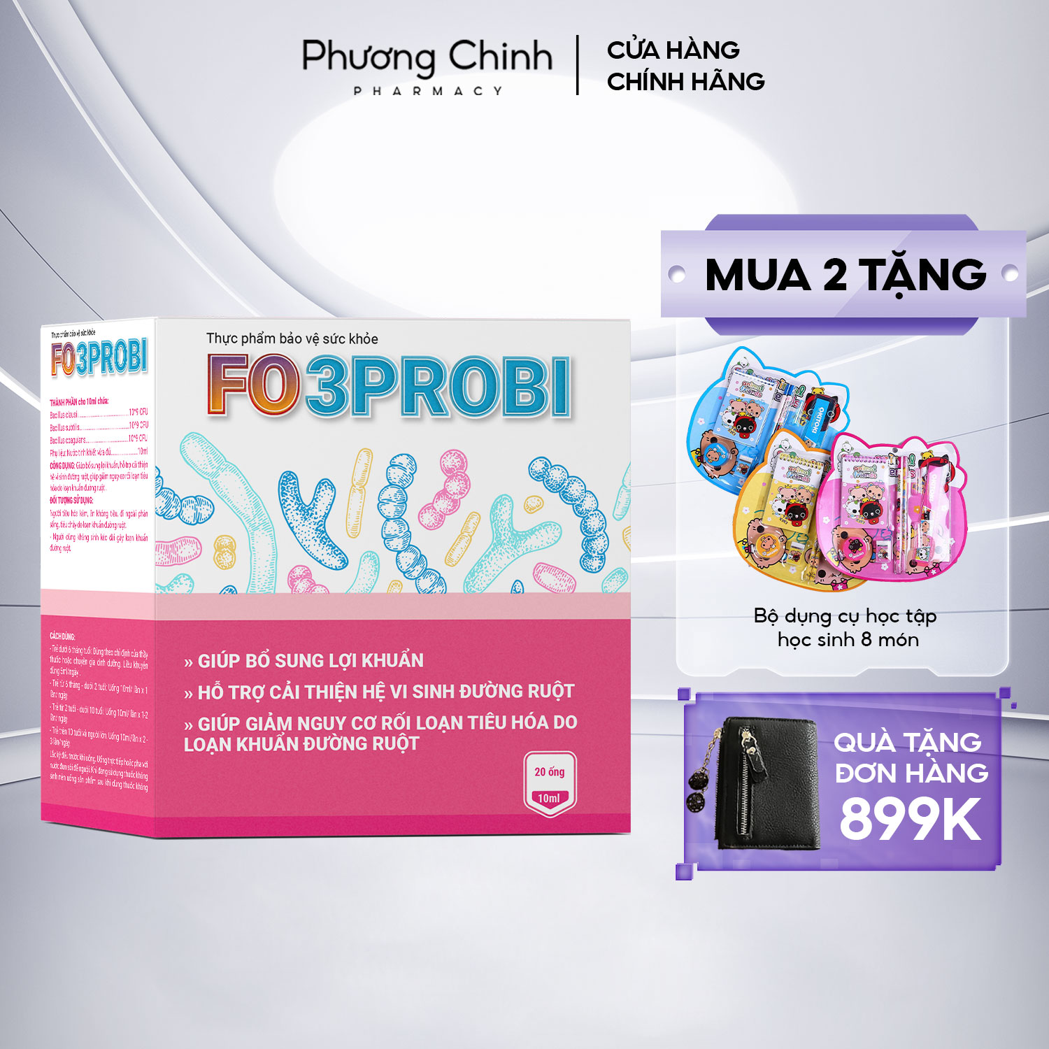 Fo 3Probi Fobelife - Cải thiện hệ vi sinh đường ruột giảm rối loạn tiêu hoá - Hộp 20 ống 10ml